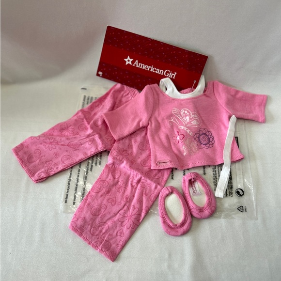 American Girl 18” Doll Pink PJ Set With Sleepers & Hair Tie  NOS NIP - Picture 13 of 14